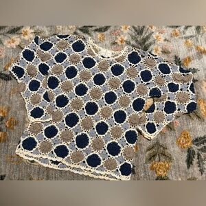 Express Y2K Vintage Tricot Hand-knitted Open Crochet Sweater 3D Size Small